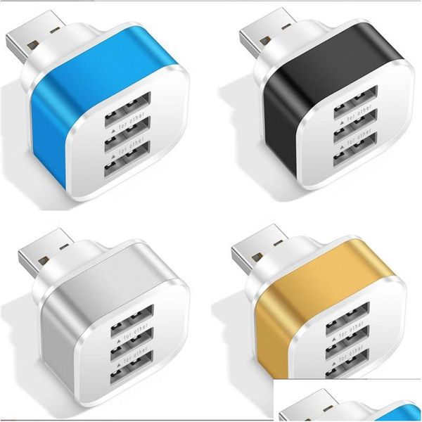 USB Hubs Splitter 3 puertos 2.0 Hub Expansor de carga rápida Interfaz Mtiple Extensor de automóvil Teléfono Tableta Adaptadores de cargador para computadora portátil Drop Deli DHBXF