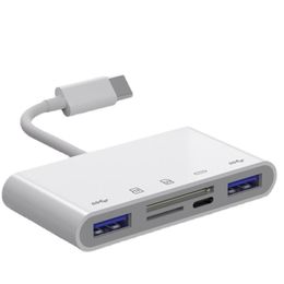 USB Hubs Type C Kaartlezer USB-C naar SD TF USB3 0 Poorten Aansluiting 5 in 1 Smart Geheugenkaarten Lezers Adapter voor Macbook Pro Type-247w