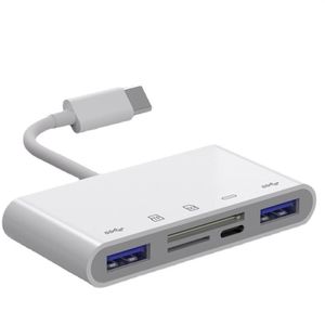 USB Hubs Tipo C Lector de tarjetas USB-C a SD TF USB3 0 Puertos Conexión 5 en 1 Adaptador de lectores de tarjetas de memoria inteligentes para Macbook Pro Type-1884