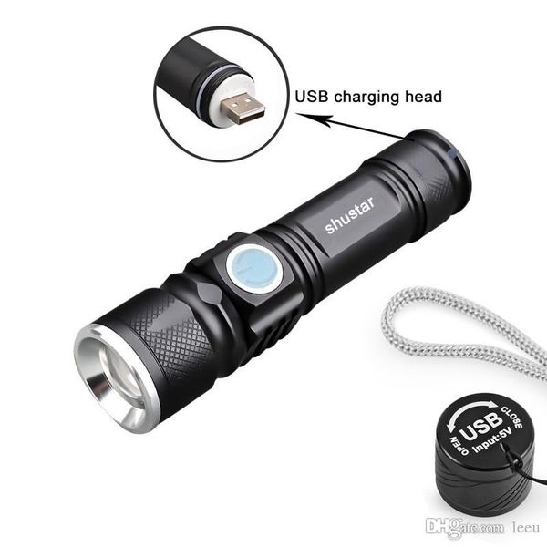 USB lampe de poche LED Mini torche Flash lampe à LED de poche Zoomable pour rouler en plein air Portable forte lumière