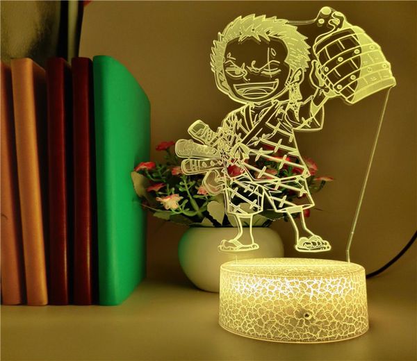 USB LED veilleuse Anime 3D lampe de table interrupteur tactile veilleuse Roronoa Zoro Figure enfants chambre décor une pièce cadeau cool pour les fans7302557