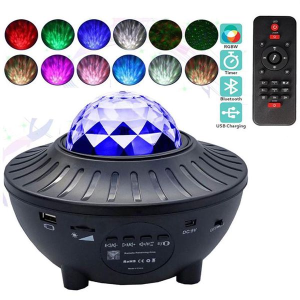 USB LED Star Night Light Effects Music Starry Water Wave Projector Bluetooth Sound-Activated Stage lights Lighting258E