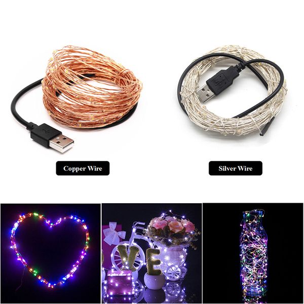 USB LED String Light 10m 100leds Sliver Long Life 5V Christmas Holiday Wedding Party Festival Festival Fairy Lampe