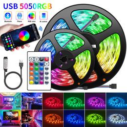 Bande lumineuse LED USB, 16LED/mètre, Bluetooth, RGB, flexible, rétro-éclairage TV, 5050, 5V, diode, application mobile, 1-30m, pour pièces, 231025