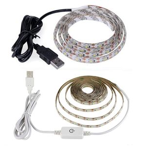 Lumières de bande led USB 1M 2M 3M 4M 5M Bandes lumineuses LED étanches à intensité variable SMD2835 Blanc froid Bande blanche chaude Lumière flexible