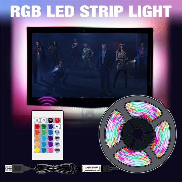 Tira de luces LED USB RGB DC 5V SMD2835 cinta Flexible Fita TV luz 50CM 5M cinta RGBW Control remoto neón