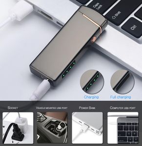 USB Lichter Dual Arc Electronic Sigaret Lighter Lighter Metal Power Display Oplaadbare winddichte vlammenloze sigarenaansteker1218497