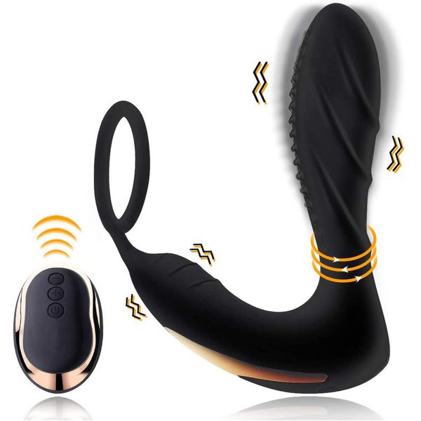 Masaje de próstata masculino USB con anillo de control remoto vibrador anal silicio juguetes sexy para mujer para hombres tapón de pene de tapón de tope