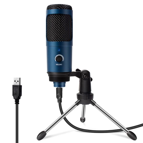 Microphone Usb Blue Metal Streaming Micro cardioïde Microphones à condensateur pour ordinateur portable Pc Enregistrement vocal Youtube Streaming