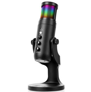 USB-микрофон Конденсаторный игровой микрофон для ПК/MAC/PS4/PS5/телефона с яркой RGB-подсветкой Выход для наушников Регулятор громкости Кнопка отключения звука для потоковой передачи подкастов YouTube