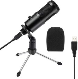 USB-microfoon, condensor USB MIC met statiefstandaard voor gamen, podcast, skype chatten, youtube, voice-overs, streaming, compatibel