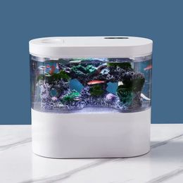 USB Mini Desktop Aquarium Ingebouwde waterpomp / LED-licht / Filter Zelfcirculatie en zelfcirculatie goudvissentank 240124