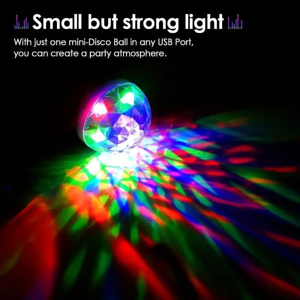 Mini luz de discoteca USB, luces de fiesta activadas por sonido de bola, luces de escenario de bola de discoteca para DJ, luz LED de atmósfera de automóvil de varios colores, luz estroboscópica mágica, piscina, club, karaoke.
