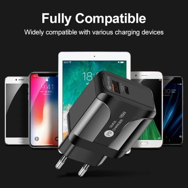 USB PD 18W charge rapide 3A QC 3.0 Chargeurs de téléphone portable Sorties USB type C Adaptateur d'alimentation 2 en 1 pour prise EU US UK 11 LL