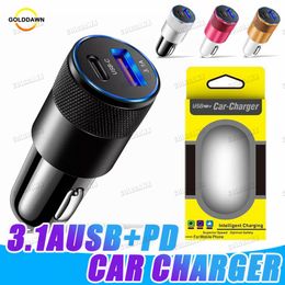 USB PD Fast Car Chargers 15W 3.1A snel oplaad telefoonadapter voor iPhone 14 13 12 11 Promax Xiaomi Huawei Samsung S22 S21 Ultra met reatil -pakket