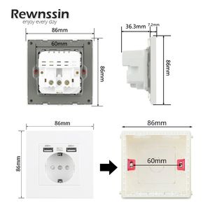 USB-plugbus, stroomaansluiting, USB Type C Socket Charger, 110V-250V 16A Crystal Glass Plastic USB elektrische stopcontacten, wandkoppels