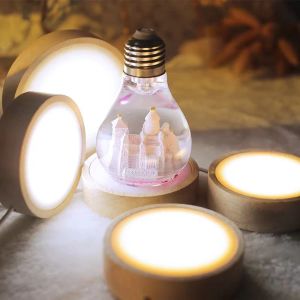 USB -plug houten LED -lamphouder Ronde display Stand Lamphouder Crystal Art Ornament Luminous Base Ambient Lamp Night Light