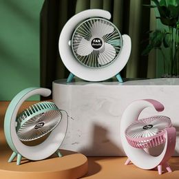 USB draagbare tafel ventilator 3 snelheden met kleurrijk licht persoonlijk 180 graden roteerbaar voor thuiskantoor slaapkamer slaapkamer zomercadeau 240422