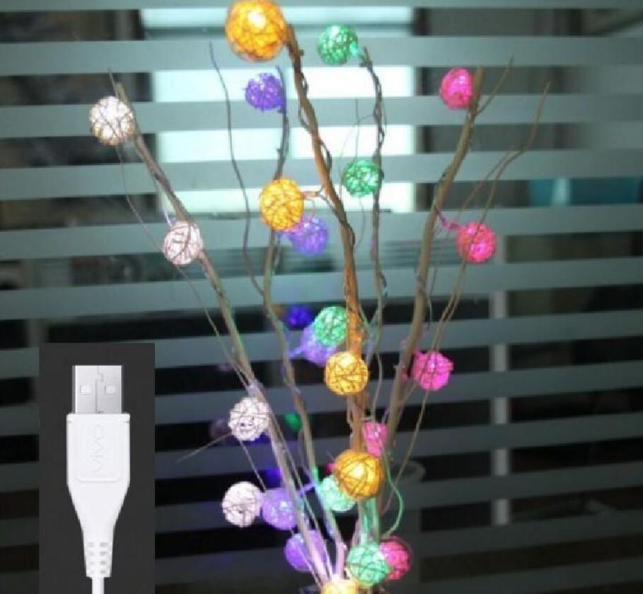 Lanternes LED Takraw en forme de fleur de neige, alimentation USB, arrangement floral, Branches d'arbre, lampes d'éclairage, 50cm