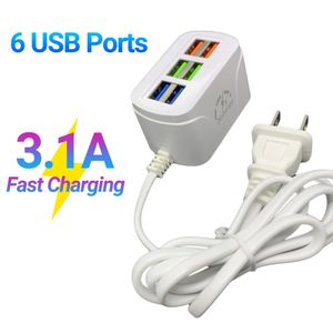 USB Power Strip Multifuncional Cobre de carga rápida Play 6 Puertos USB Mini Extension Socket Divisor para Office