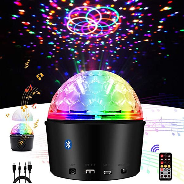 Veilleuses activées par le son, alimentées par USB, 9 couleurs, LED, lumière de fête Disco, musique, boule de cristal, avec haut-parleur