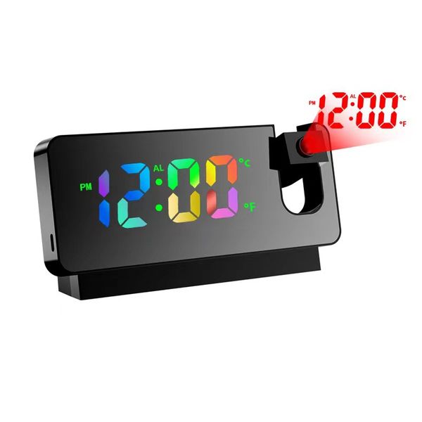 Reloj despertador de proyección USB para dormitorios con estación meteorológica, termómetro para interiores y exteriores, pantalla de temperatura, relojes de mesa silenciosos