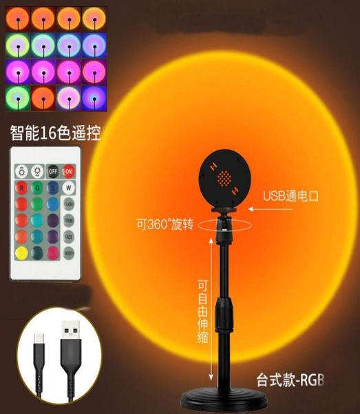 USB Rainbow Sunset Red proyector LED Night Light Stick Sun Table de proyección Sun Lámpara Bar Bar Café Iluminación decorativa de pared5266718