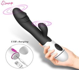 Vibrador de conejo recargable USB de 30 velocidades para mujeres Estimulador de clítoris de vagina AV Stick Vibrador de punto G Consolador Juguete sexual para adultos para mujeres T3801250