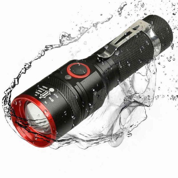 Usb Recargable 3 Modos Linterna Impermeable T6 Led Zoom Flash Luz Acampar al aire libre Lámpara de trabajo Pluma Clip Antorcha 18650 Batería J220713