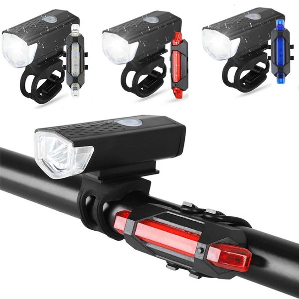 Lumières de vélo rechargeables USB Lumière de vélo Phare avant de vélo USB LED Ensemble rechargeable Cycle de montagne Lampe arrière Lampe de poche