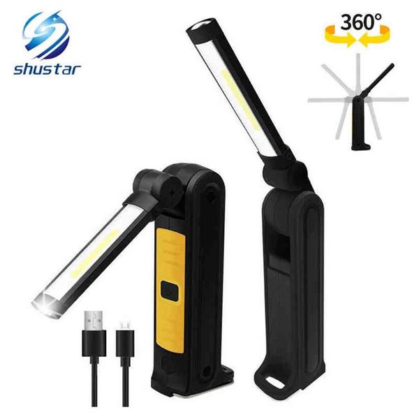 Usb rechargeable Cob lampe de poche LED lampe de travail lumière d'inspection 4 modes queue aimant conception lampe torche suspendue étanche J2207132890