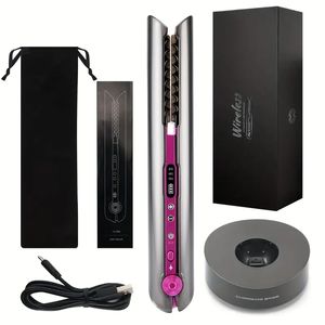 USB RECHARGAGE CORDESS SSILTEREner et Curler - 2 en 1 mini fer plat pour les cheveux sans fil portables et curling