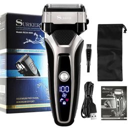 Máquina de afeitar eléctrica recargable por USB, máquina de afeitar de acero inoxidable para hombres, afeitadora de cuchilla flotante Triple 3D, afeitadora eléctrica para peluquero 240115