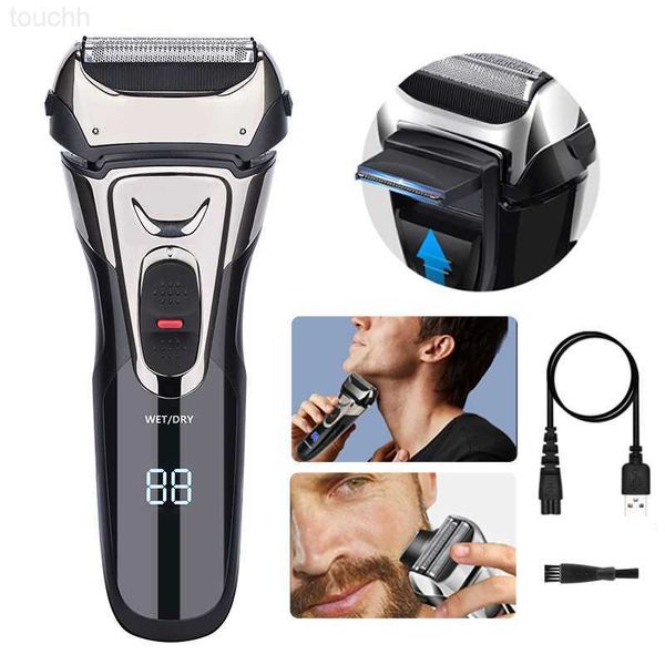 Máquina de afeitar eléctrica recargable USB Máquina de afeitar de acero inoxidable para hombres 3D Triple hoja flotante Razor Shaver Barber Electric L230823