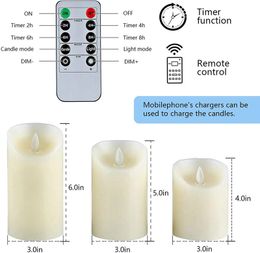 USB -oplaadbare flikkerende paraffine Wax kaarsen flikkerende pilaar kaarsen op afstand geregeld w/timer bewegend dansende wick home par