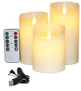 USB -oplaadbare flikkerende paraffin wax kaarsen kaarsen pilaar kaarsen op afstand bestuurd w/timer verplaatsen dansende wick home par 240417