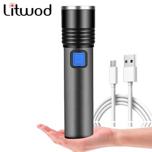 USB Rechargeable LED Flashlight With T6 LED Built-in 1200mAh lithium battery Waterproof camping light Zoomable Torch