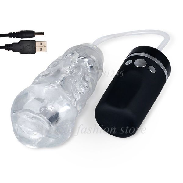 Tasse de masturbateur masculin de sexe oral de machine de succion forte rechargeable par USB, jouet de chatte vibrant de pipe électrique pour le produit d'hommes Y18103005