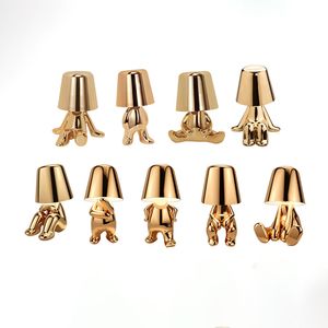 USB -oplaadbare tafellampen voor slaapkamer Little Golden Man Night Light met dimmende aanraakschakelaar Decoratieve ornament tafellamp