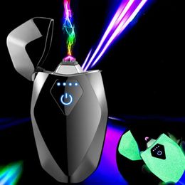 Briquet plasma coupe-vent rechargeable USB avec induction intelligente et design losange lumineux – accessoire parfait pour fumer.