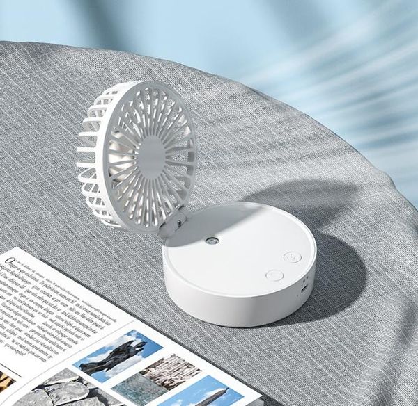 Ventilateur de cou suspendu rechargeable USB Mini ventilateurs de brouillard de pulvérisation pliants Ventilateur de poche de camping de bureau de poche Ventilateur de refroidisseur d'air portable d'été avec veilleuses