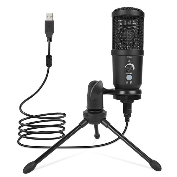 Kit de micrófono condensador de grabación USB, micrófono de transmisión de Podcast para videojuegos de 192kHz con luz de brazo, micrófono de vídeo para ordenador de estudio