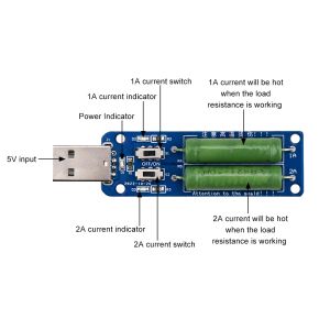 Résistance USB Charge électronique DC avec interrupteur réglable 3 courants 3A / 2A / 1A Testeur de résistance à décharge de tension de capacité de la batterie 3A / 2A / 1A