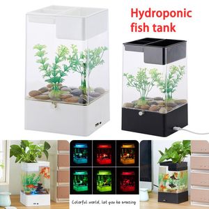 USB Zelfreiniging Kleine Acryl Goudvis Desktop Transparante Emmer Fish Tank Ecologische Bare Cilinder Decor Gift