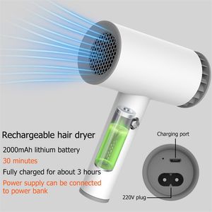 USB Smart Sèche-cheveux sans fil Polyvalent Portable Rechargeable Blow Home Salon Outils de coiffure 211224