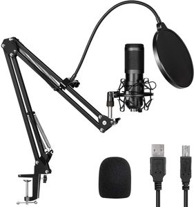 Kit de microphone de podcast de streaming USB, kit de micro d'ordinateur à condensateur cardioïde de studio avec bras de ciseaux, support de montage anti-choc, filtre anti-pop