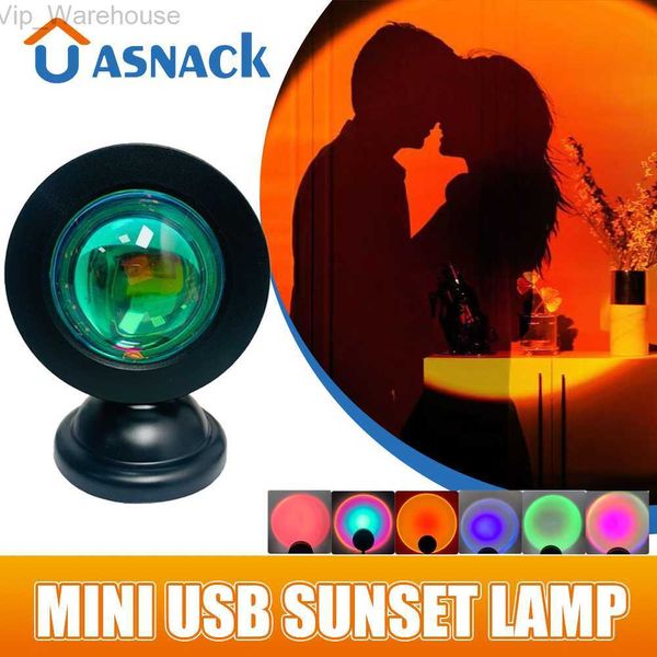 Lampe de coucher de soleil USB LED Mini projecteur veilleuse 16 couleurs interrupteur arc-en-ciel atmosphère maison chambre fond décoration murale cadeau HKD230824