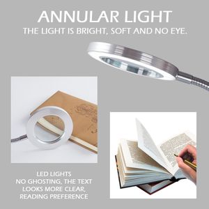 USB -tafellamp LED Studietafel Licht met clip MakeupBeauty Desk Lamp met acht keer vergrootglascirkelbureau Licht