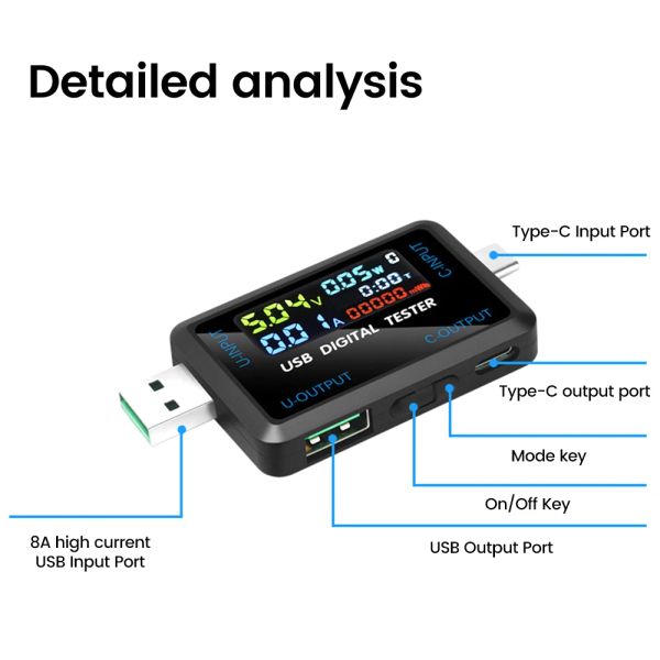 USB Tester DC Digital Voltmètre Amperimetro Current Tension Mettage AMP AMMETER DÉTECTORE DE POWER CHARGEUR BANDE CHARGEUR TYPE-C