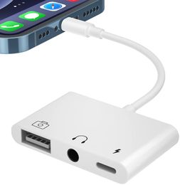 USB naar telefoonadapter, 3 in 1 USB OTG-adapter met oplaadpoort en 3,5 mm hoofdtelefoonaansluiting compatibel voor iPhone 14 Pro 13 12 11